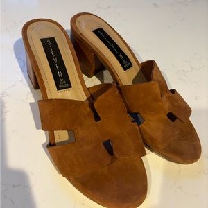 Size 6.5 Womens Steven Foreva Tan Brown Nubuck Leather Mules By Steve Madden